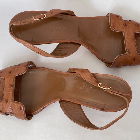 HERMES Ostrich Leather Slingbacks - Tan - Picture 4 of 16